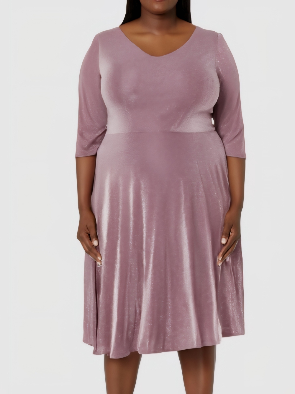 Dressystar. Rose Mauve V-Neck Shimmery Midi Dress. Size XXL. NWT.